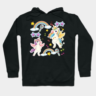 Set of unicorn or pegasus with music theme icon on pastel color background Hoodie